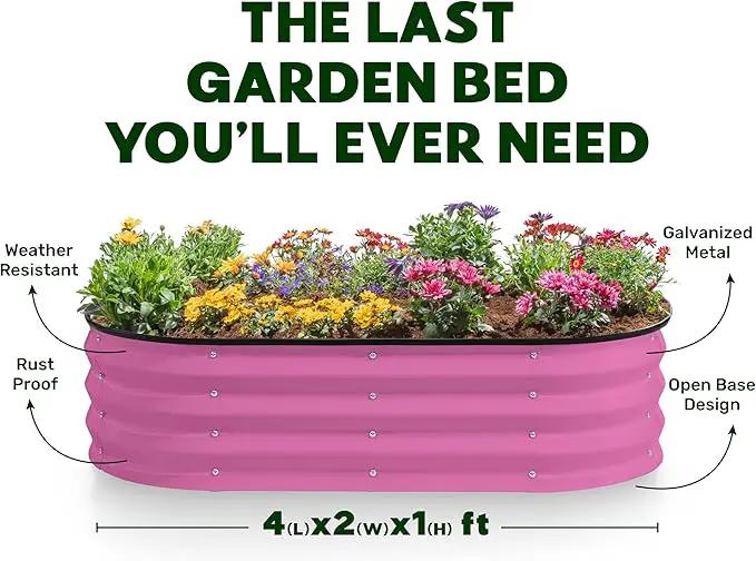 Galvanized Raised Garden Beds Outdoor // 4×2×1 ft Planter Raised Beds for Gardening, Vegetables, Flowers (Pink) // Large Metal Garden Box by GreenHaven Gardens