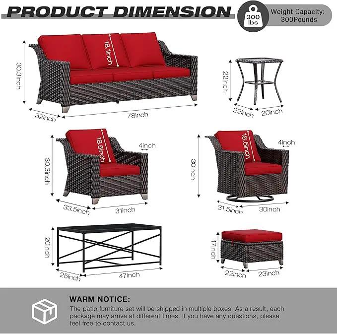 Joyside Wicker Patio Furniture Sets, 5 Pieces Upgraded Large Size Outdoor Furniture with Swivel Rocking Patio Chairs, Outdoor Ottoman and Side Table, Thick Cushions, Wide Armrest by GreenHaven Gardens