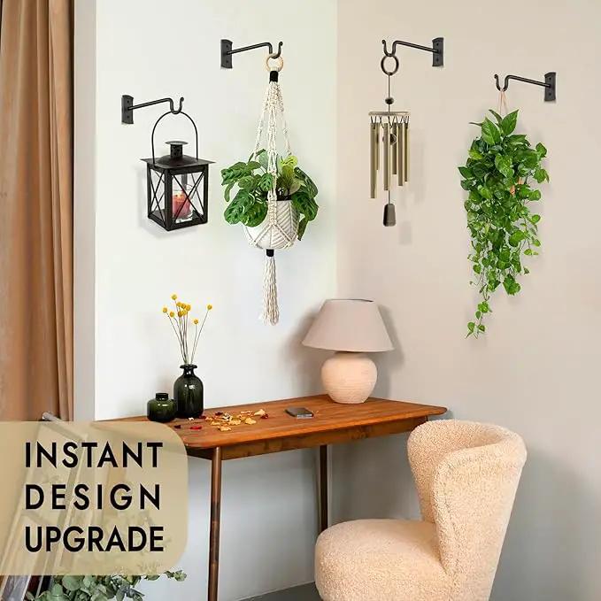 RTZEN Plant Hangers Outdoor or Indoor - Wrought Iron Metal Hanger Indoor Hook - Heavy Duty Wall Bracket Hooks for Hanging Plants Baskets Lanterns Wind Chimes - 2 Pack (Black Shepherds Hooks) by GreenHaven Gardens