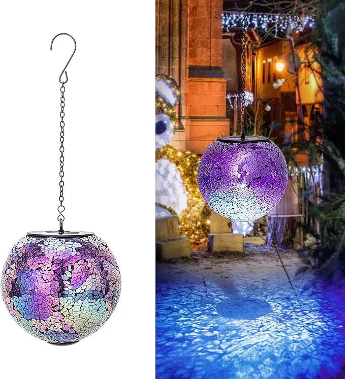 VCUTEKA Solar Lanterns Outdoor Waterproof - Hanging Solar Lights Garden LED Lanterns Mosaic Crack Glass Design for Landscape Patio Yard Garden Pathway Decoration by GreenHaven Gardens