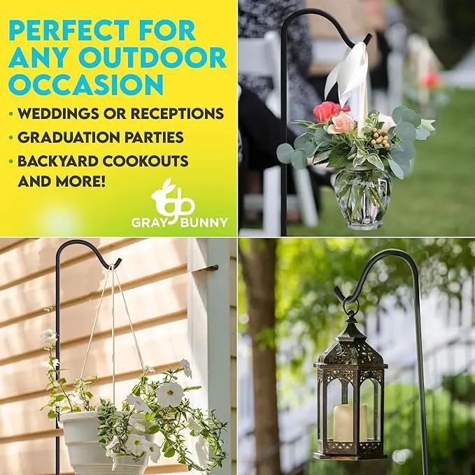 Gray Bunny 65" Shepherds Hooks for Outdoor 2 Pack, Thick Bird Feeder Pole, Hanging Plant Stand, Shepherds Hook for Bird Feeder, Non-Hollow, Non-Adjustable, Extra Long Base Prongs by GreenHaven Gardens