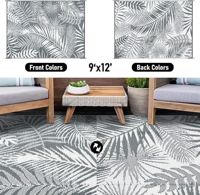HiiARug Outdoor Reversible Plastic Straw Rug, 9'x12', Cool Gray, Large Patio Mat for RV, Backyard, Deck, Picnic, Beach, Trailer, Camping by GreenHaven Gardens