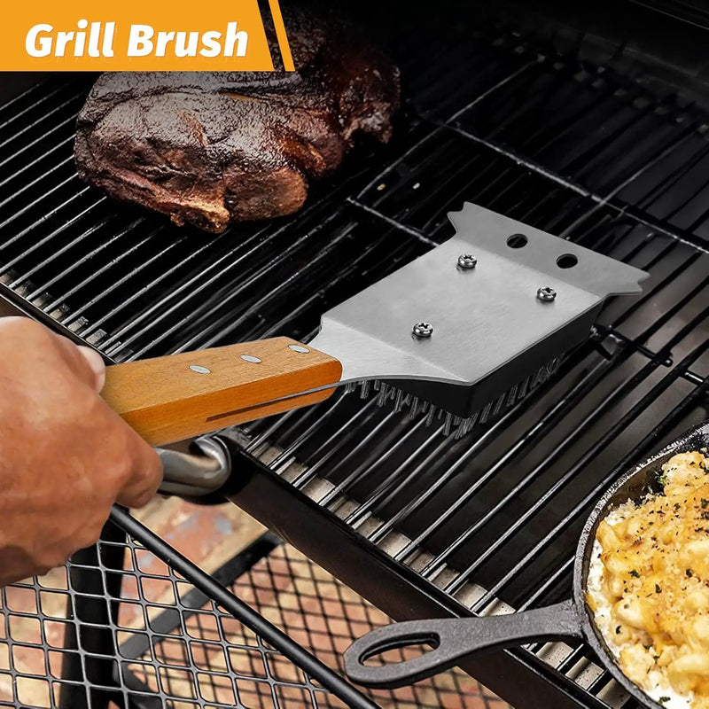 PURPLEBIRD Grill Utensils Set with Brush - 5pcs Grilling Tools Set with Bag Apron, Heavy Duty BBQ Tool Sets with Long Wood Handle, Stainless Grilling Accessories for Outdoor Grill by GreenHaven Gardens