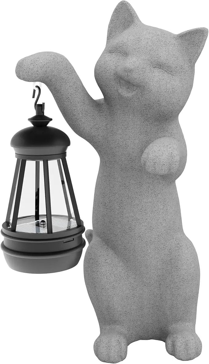 Solar Powered Garden Resin Statue Lights, 10 Inch Waterproof Outdoor Animal Cute Cat Figurine Lights, Suitable for Patios, Balconies, Lawns, Courtyards, Etc.(Hand) by GreenHaven Gardens