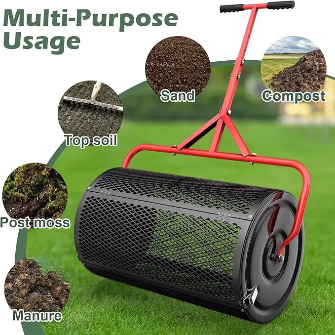 Compost Peat Moss Spreader for Lawn, 24 Inch Compost Roller Spreader with Adjustable T-Shaped Handle, Upgraded Side Clasps, Durable Lightweight Metal Roller, Lawn Garden Yard Care (Black) by GreenHaven Gardens