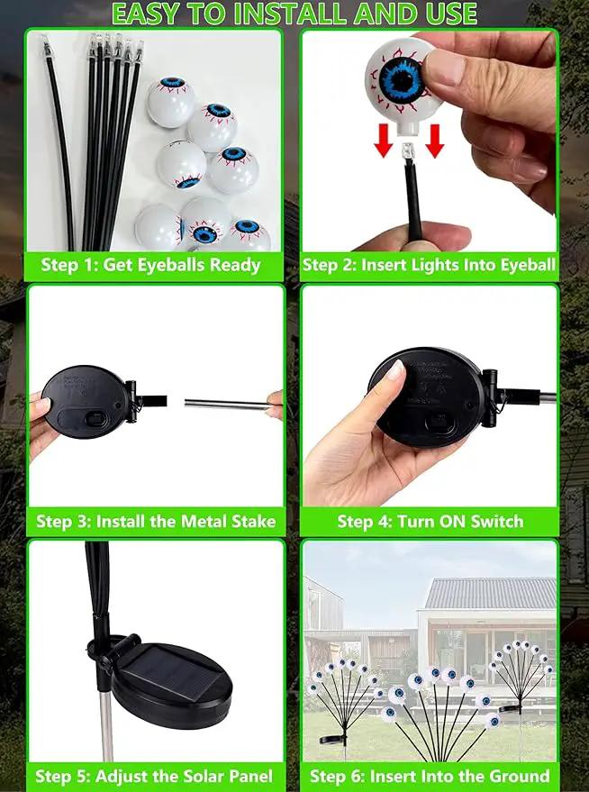 Halloween Decorations Outdoor Lights - 4 Pack 32LED Solar Halloween Scary Eyeball Pathway Lights Swaying by Wind, Waterproof Solar Halloween Stake Lights for Garden Porch Lawn Pathway (Green) by GreenHaven Gardens