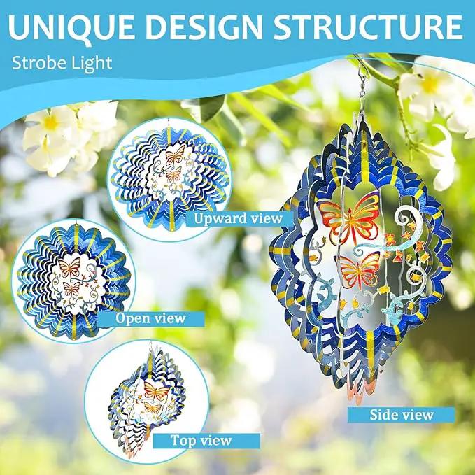 Butterfly Wind Spinner Hanging,12In 3D Wind Spinners Outdoor Butterfly Gifts for Women Mom Grandma Wife Father,Mandala Wind Spinner Garden Decorations Yard Art Christmas Ornament by GreenHaven Gardens