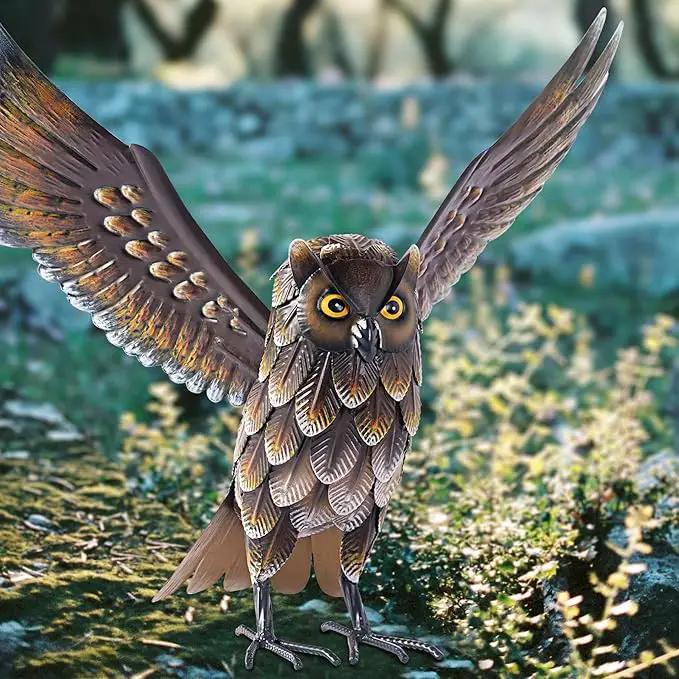 Natelf Garden Owl Sculptures & Statues, Standing Metal Bird Yard Art Sculpture for Patio Backyard Pond Outdoor Decorations by GreenHaven Gardens