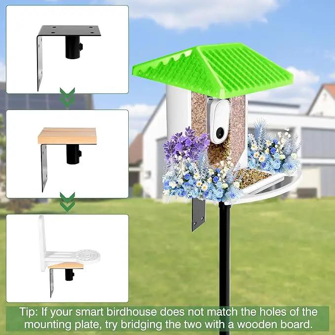 Bird Feeder Pole, 79 Inch Heavy Duty Bird House Pole Mount Kit for Outdoors, Adjustable Metal Bird Feeding Stand, with 2-Hooks, 5-Prong Base for Hanging Feeders, Black by GreenHaven Gardens