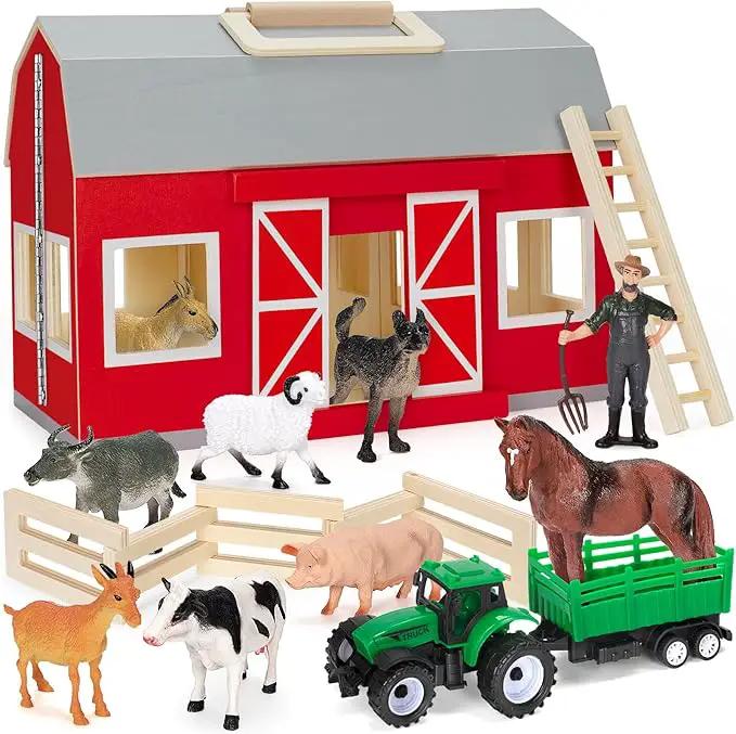 YEEBAY Farm Animals Toys for 3+ Year Old Kids Toddlers Girls Boys, Large Wooden Barn with Animal Play Figures, Farm Playset Educational Learning Toys, Ideal Christmas Birthday Gifts by GreenHaven Gardens