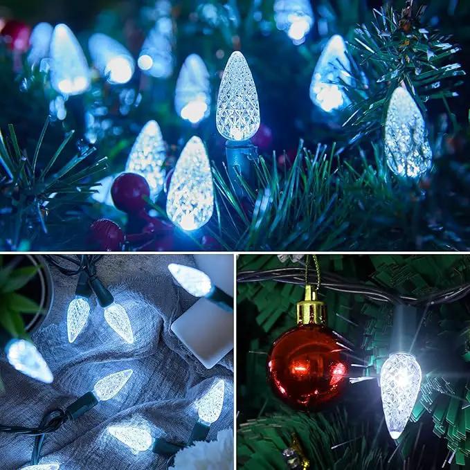 C6 LED Christmas String Lights, 20 ft 60 LED Battery Operated Faceted Strawberry Lights, Waterproof for House Roof Roofline Christmas Tree, White, 2 Pack by GreenHaven Gardens