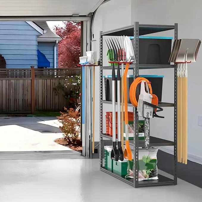 TORACK Garden Tool Organizer Wall Mount, Garage Folding Chair Storage Rack, Tools Rack for Shovels, Rakes, Broom, Ladders, Hooks for Keyhole Style Shelving Unit by GreenHaven Gardens
