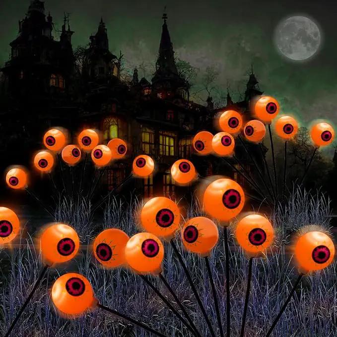 Halloween Decorations Outdoor Path Lights - 4 Packs 32LEDs Solar Halloween Eyebal Pathway Lights Swaying by Wind,Waterproof Solar Halloween Stake Lights for Garden Yard Porch Patio Pathway (Orange) by GreenHaven Gardens