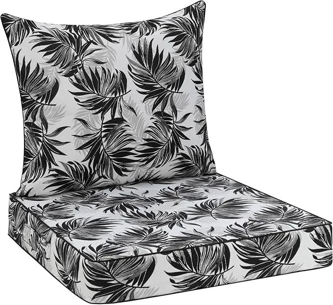 Favoyard Outdoor Seat Cushion 22 x 22 x 3 in Waterproof Pattern Fade Resistant Cover Removable Patio Furniture Cushions Deep Seat & Back Cushion Set with Adjustable Straps for Patio Chair Sofa Couch by GreenHaven Gardens