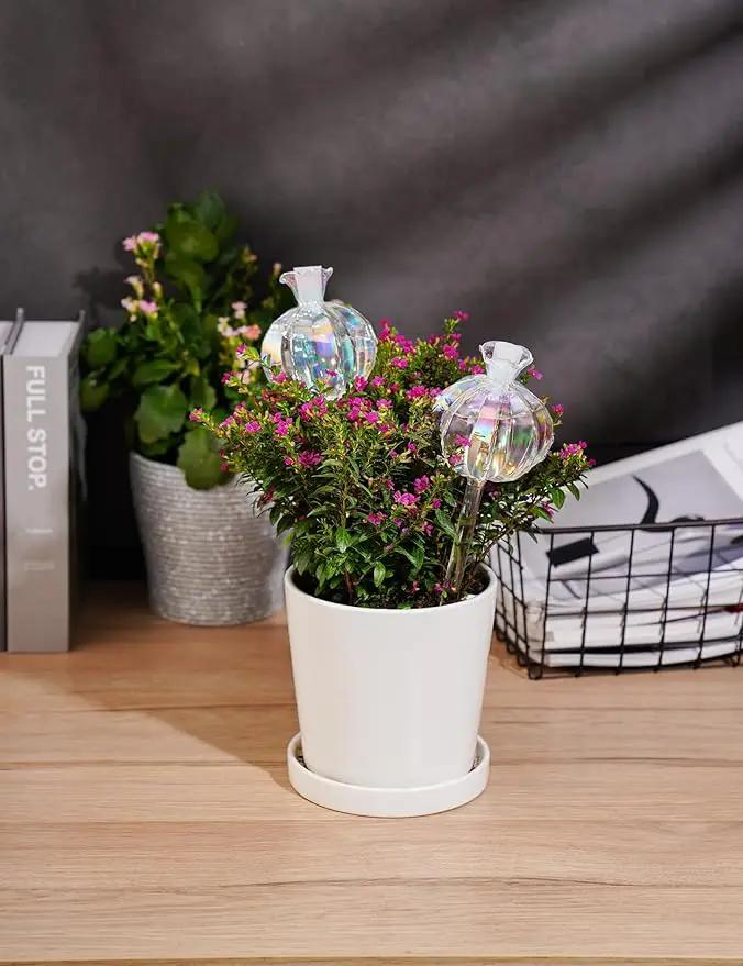 NiHome Cactus-Shaped Glass Plant Self-Watering Globes 6-Pack, Glass Waterer Stakes for Potted Plants, Automatic Mini Irrigation System, Adorable Gardening Tool (Iridescent, 3 Large + 3 Medium) by GreenHaven Gardens