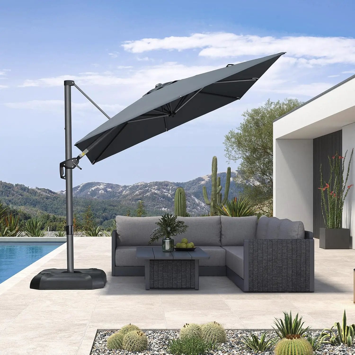 PURPLE LEAF 8 Feet Patio Umbrella Outdoor Cantilever Square Umbrella Aluminum Offset Umbrella with 360-degree Rotation for Garden Deck Pool Patio, Grey by GreenHaven Gardens