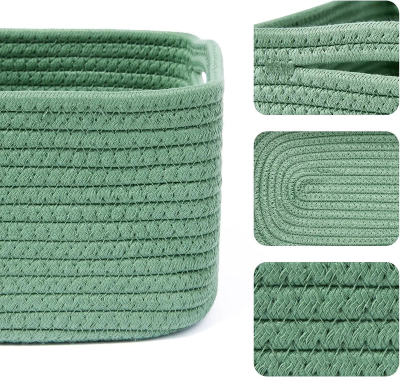 Small Storage Baskets for Organizing | Closet Organizer Bins | Shelf Toy Basket | Woven Rope Baskets | Cube Decorative Box | Shallow Basket | 13x8.5x5.1” | 4 Packs Green by GreenHaven Gardens