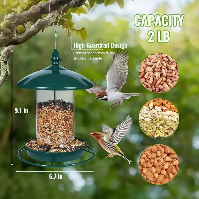 Metal Bird Feeder for Outside Hanging,Wild Bird Feeders for Cardinal, Large Roof and Tray - 6 Port by GreenHaven Gardens