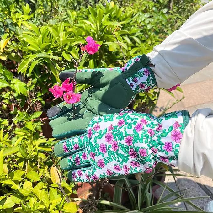 Gardening Gloves for Women, Garden Gloves with Touch Screen, Thorn Proof Puncture Resistant Working Gloves, Gardening Gifts for Women (Green with purple flowers, Medium) by GreenHaven Gardens