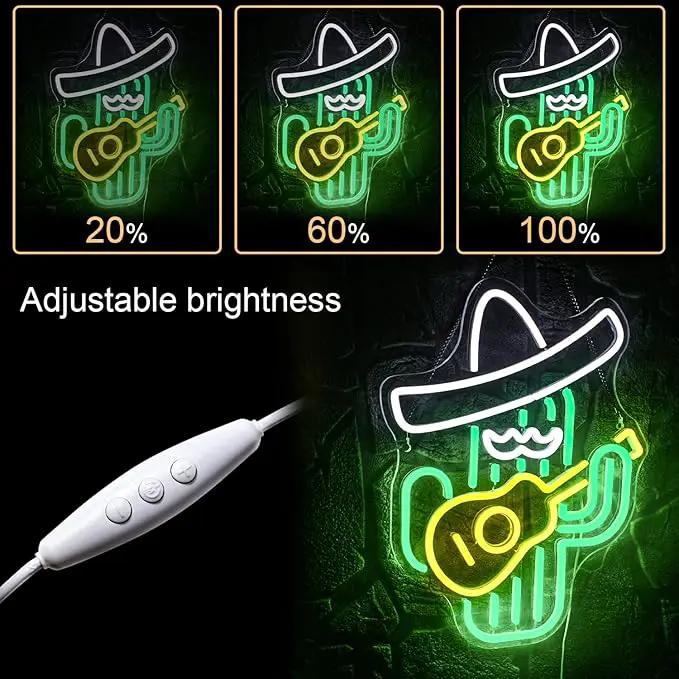 WLHOPE Cactus Neon Sign Cowboy Hat Neon Signs Green Led Neon Signs for Wall Decor, Guitar Cactus Neon Led Signs USB Anime Neon Light for Bedroom Game Room Kids Room Home Bar Party Shop Gift by GreenHaven Gardens
