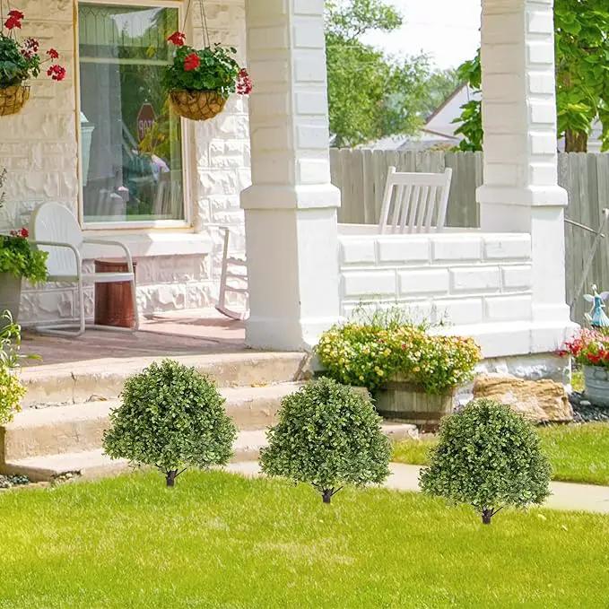 27" Tall Artificial Boxwood Ball Topiary Trees Set of 2, UV Resistant Large Faux Plants Outdoor, 2ft Fake Bushes and Shrubs Look Real with Ground Spike for Front Porch Outside Planter Backyard Decor by GreenHaven Gardens