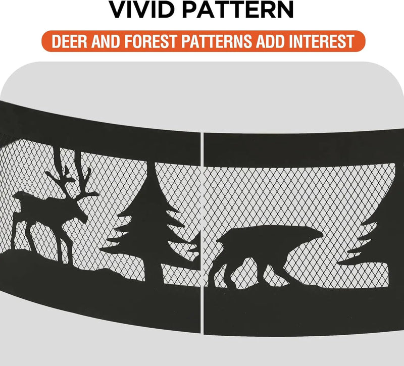 Red Mountain Valley 36 Inch Fire Pit Ring with 360° Forest & Wildlife Design, Portable Steel Wood Burning Firepit Ring for Outdoor Camping, Bonfires, Beach,Patio, fire Pit kit, Black by GreenHaven Gardens