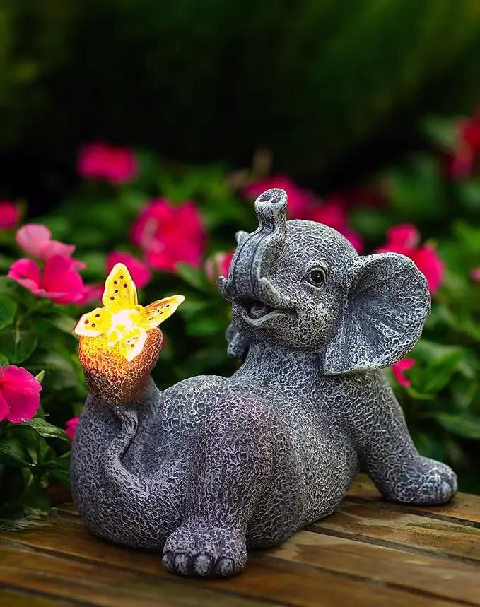 Goodeco Elephant Statue with Solar Butterfly - Ideal Gifts for Women, Mom or Birthdays, Beautifully Crafted Outdoor Decorations to Wow Your Guests by GreenHaven Gardens