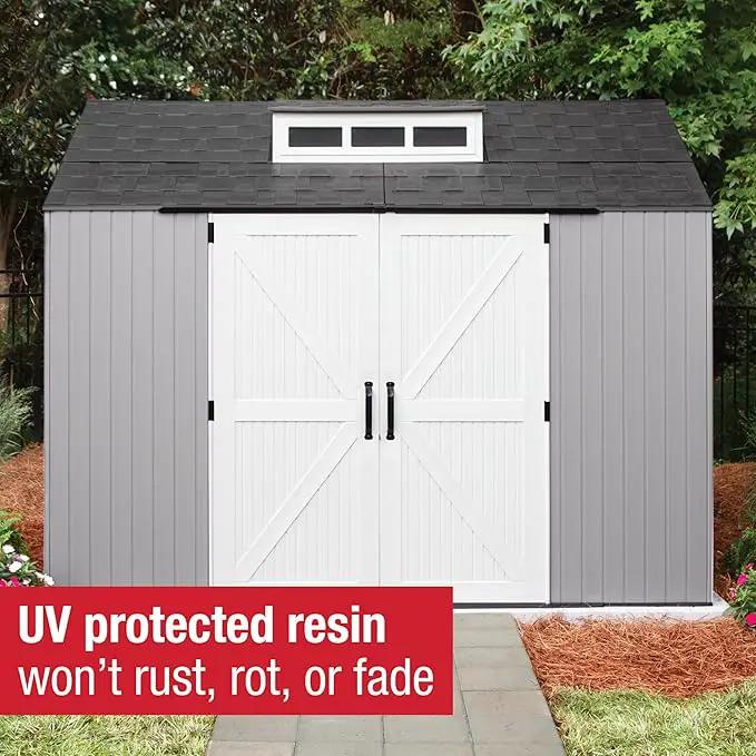 Rubbermaid Extra Large Resin Outdoor Storage Shed With Floor (7 x 10 Ft.), Weather Resistant, Brown, Organization for Home/Lawn Mower/Backyard Equipment/Bike Storage/Pool Supplies by GreenHaven Gardens