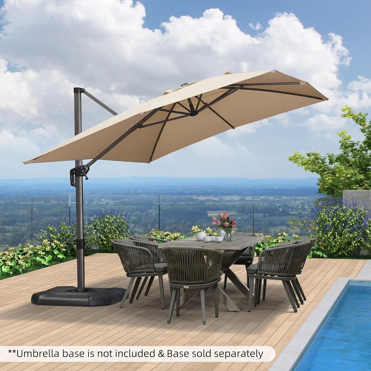 PURPLE LEAF 9' X 11.5' Patio Umbrella Outdoor Cantilever Rectangle Umbrella Aluminum Offset Umbrella with 360-degree Rotation for Garden Deck Pool Patio, Beige by GreenHaven Gardens