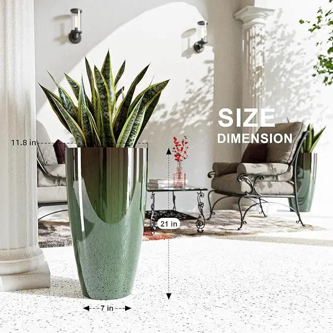 QCQHDU 21 inch Tall Planters for Indoor & Outdoor Plants, 2 Pack Sturdy Plant-Flower-Tree Pots for Front Porch Patio Deck Living Room Decor by GreenHaven Gardens