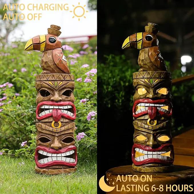 Outdoor Tiki Statue Decoration-Solar Garden Figurine - Woodpecker Waterproof Unique Housewarming Gifts for Women Patio,Balcony,Yard,Lawn Decor 15 Inch Tall by GreenHaven Gardens