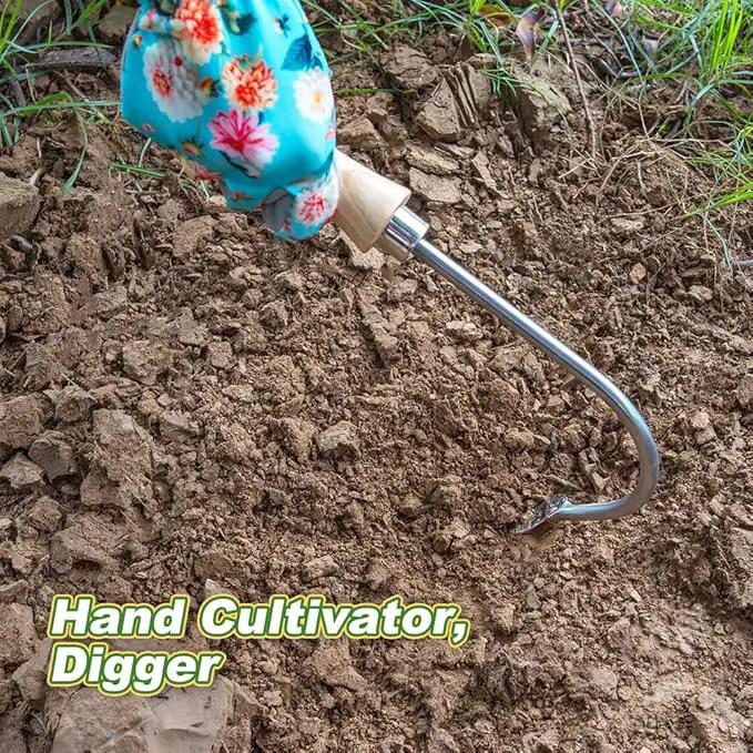 Berry&Bird Weed Puller Tool, Crack Weeder Cultivator Garden Hand Tools, Durable Curved Head Hook & Wooden Handle, Garden Digging, Edging, Planting Remover Tool for Patio Lawn Yard Moss Terrace Paving by GreenHaven Gardens