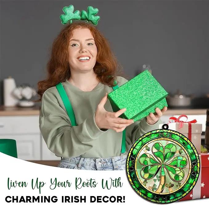 St Patricks Day Decorations - Irish Gifts for Women Men Friends Family, Shamrock Decorations, St Patricks Day Accessories - Double Layered Hanging Suncatcher 12 in by GreenHaven Gardens
