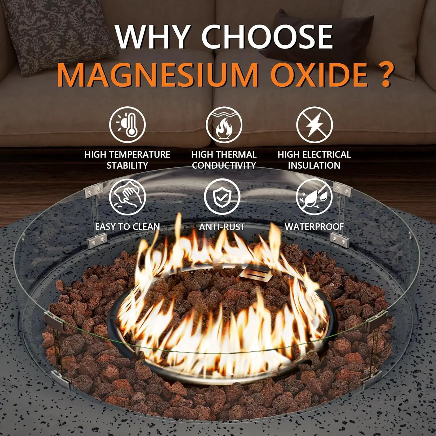 COSIEST 42 inch Outdoor Propane Fire Pit Coffee Table w Concrete Round Base Patio Heater, CSA Certified, 50,000 BTU Stainless Steel Burner, Free Lava Rocks, Rain Cover, Wind Guard, Tank Cover, Gray by GreenHaven Gardens