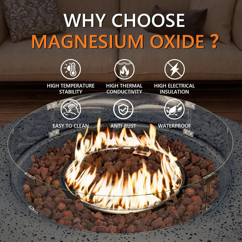 COSIEST 42 inch Outdoor Propane Fire Pit Coffee Table w Concrete Round Base Patio Heater, CSA Certified, 50,000 BTU Stainless Steel Burner, Free Lava Rocks, Rain Cover, Wind Guard, Tank Cover, Gray by GreenHaven Gardens