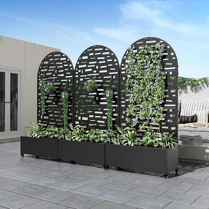 Casaphoria Metal Raised Garden Bed with Trellis and Wheels, 72"x35"x16" Arched Planter Box for Climbing Plants, Vegetables & Vines, Features Drainage Holes and Privacy Screen (Black-Gerald) by GreenHaven Gardens