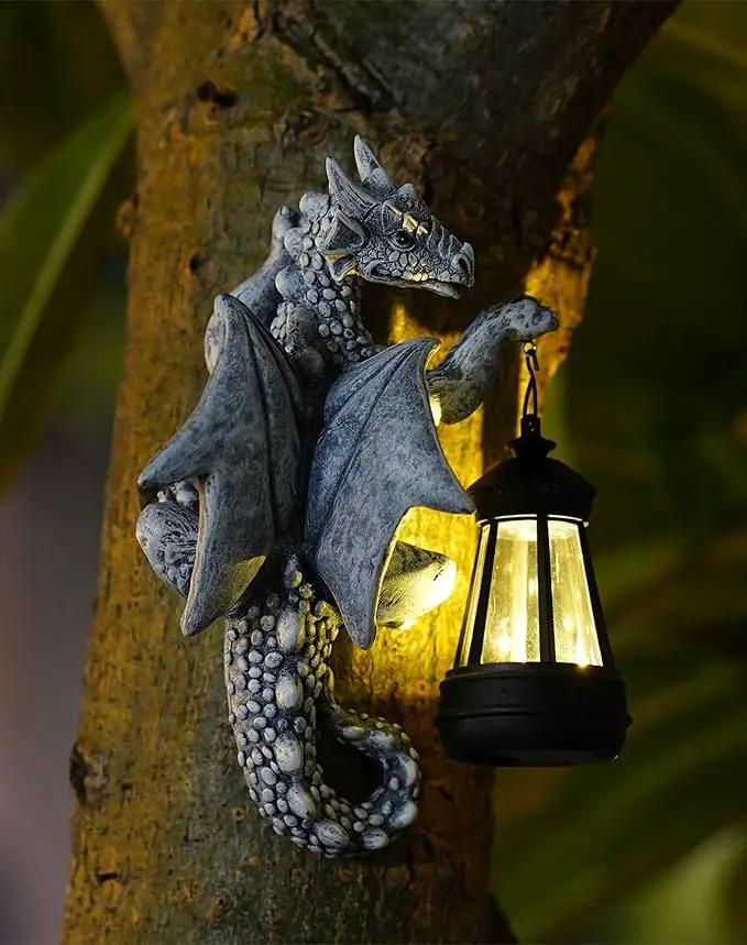 Goodeco Dragon Tree Hugger Solar Lantern Garden Statue - 9.3 Inch Resin Dragon Decor for Outdoor, Perfect Garden Gift & Yard Decor by GreenHaven Gardens