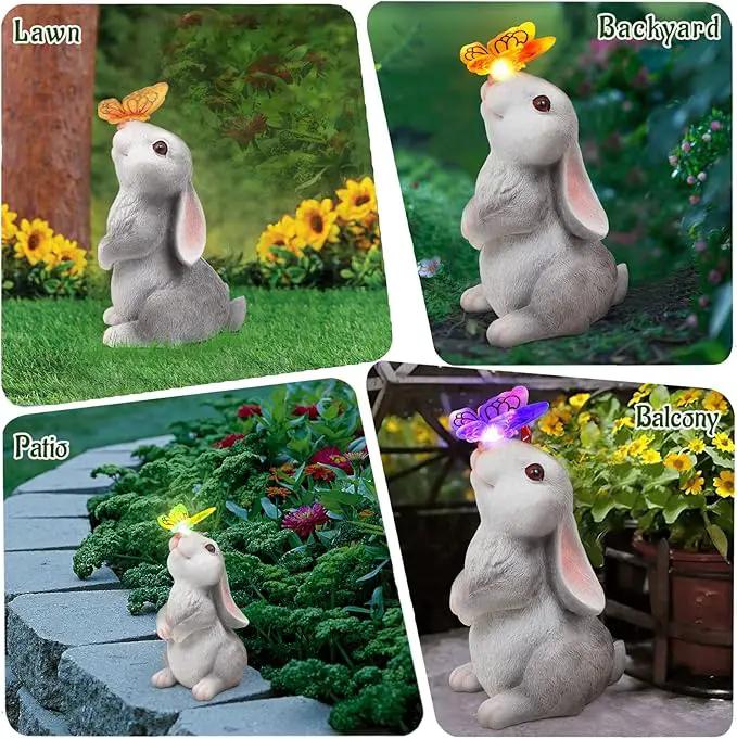 Garden Statue Outdoor Decor-Rabbit with Solar Butterfly Changing Lights Garden Statues,Bunny Statue for Patio,Balcony,Yard,Lawn Ornament,Gardening Gifts for Mom Grandma by GreenHaven Gardens