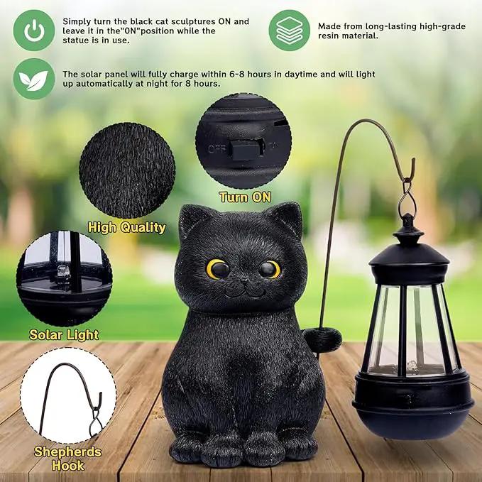 Solar Garden Statue Cat Figurine, Black Cat Statues Garden Decor with LED Light Outdoor Statue for Yard Patio Balcony Lawn Ornament, Housewarming Gifts for Grandma Mom Dad by GreenHaven Gardens