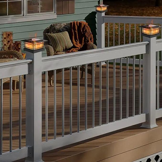 Dynaming 4 Pack Solar Flame Post Lights Outdoor, Solar Powered Fence Post Cap Lights, High Brightness Flickering Flame SMD LED Lighting Decor for Garden Deck Patio, 4x4, 5x5 or 6x6 Vinyl/Wooden Posts by GreenHaven Gardens