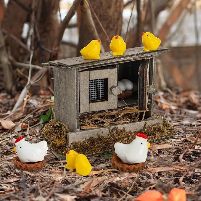 Nicunom 20Pcs Miniature Retro Wooden Chick Coop, Mini Family Chickens, Hen, Chick, Egg, Chicken Nest Ornament for Fairy Garden Accessories, Micro Landscape Lawn Decor by GreenHaven Gardens