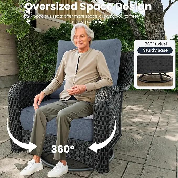 8 Pieces Outdoor Patio Furniture Sets with Rocking Swivel Chairs with 6-inch Thick Cushion and Fire Pit Table for Deck Lawn by GreenHaven Gardens