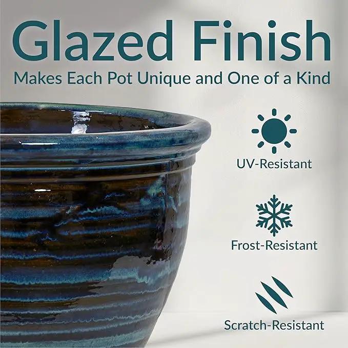 Sunnydaze Studio Large Ceramic Plant Pot - Round Outdoor Glazed Ceramic Planter Pot with Drainage - Galaxy Blue - 18.5" by GreenHaven Gardens
