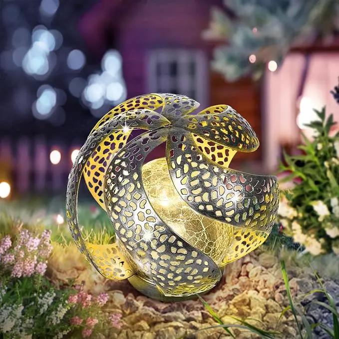 Huaxu Solar Lights Outdoor Garden Decor Waterproof Cracked Glass Globe LED Light Silver Retro Art Metal Retro Design Decorative Yard Patio Lawn Pathway Gift for Mom Women Anniversary Birthday by GreenHaven Gardens