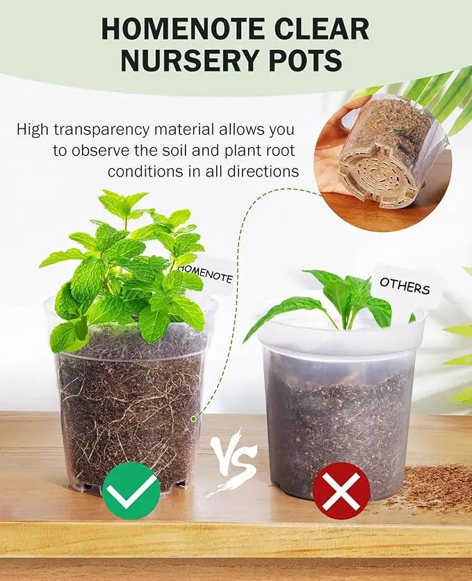 homenote Clear Nursery Pots for Plants,4 Inch Plant Pot for Planting Plastic Seedling with Drainage Holes Seed Starter Flower High Transparency with 20 Labels (30 Pack) by GreenHaven Gardens