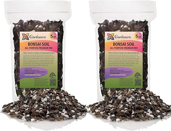 Premium Bonsai Soil All Purpose Fast Draining Mix - 10 Quart - Pumice, Lava, Calcined Clay and Pine Bark Potting Pre Mixed Bonsai Plant Soil Mixture by GARDENERA - Made in USA - (2 Bags of 5QT) by GreenHaven Gardens