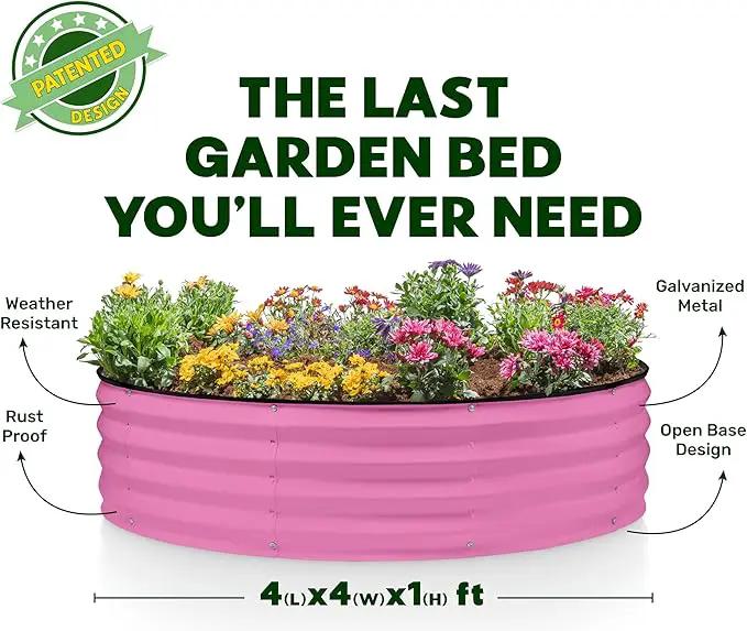 Round Galvanized Raised Garden Bed // 4×4×1 ft Galvanized Raised Garden Beds Outdoor for Gardening, Vegetables, Flowers // Patented Tool-Free Design Round Planter (Pink) by GreenHaven Gardens