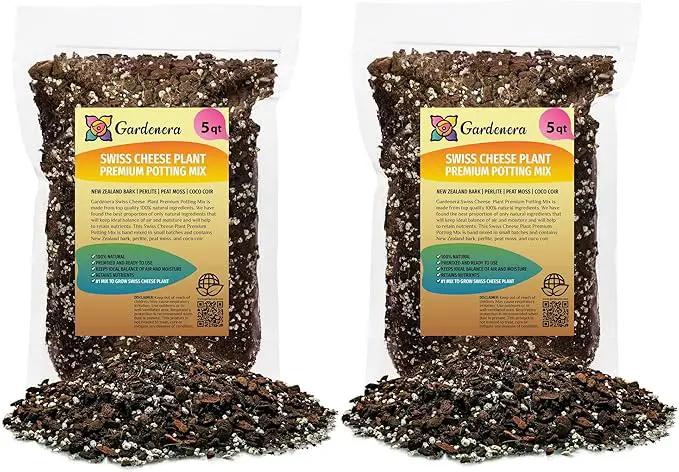 Premium Swiss Cheese Plant Potting Mix - 10 QT - Monstera Deliciosa Blend for Optimal Nutrients and Drainage for Healthy Growth - (2 Bags of 5 Quart) by GreenHaven Gardens
