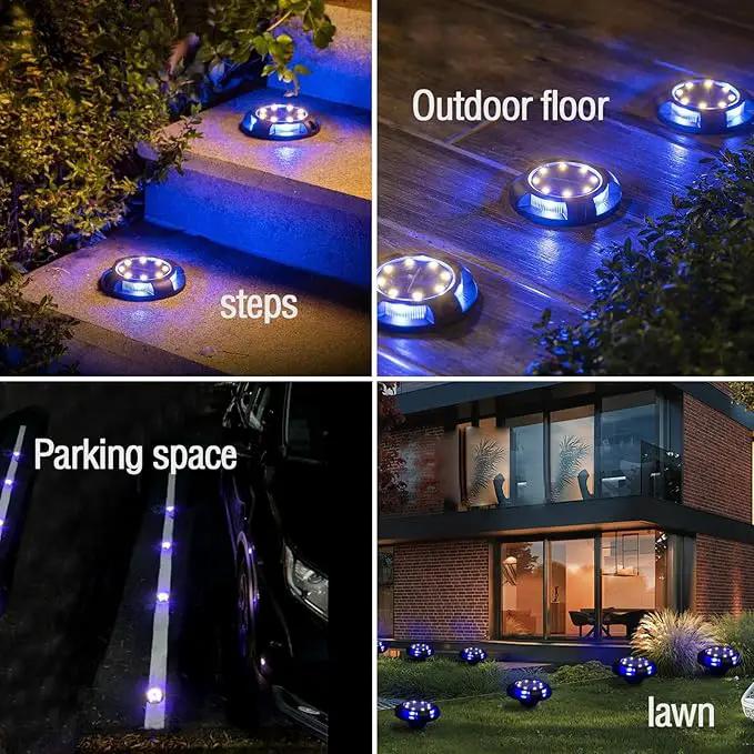Solar Ground Lights Outdoor 8 Packs LED Disk Solar Powered Waterproof In-ground for Garden Deck Stair Step Lawn Patio Driveway Walkway Pathway Yard Decoration (White + Blue) by GreenHaven Gardens