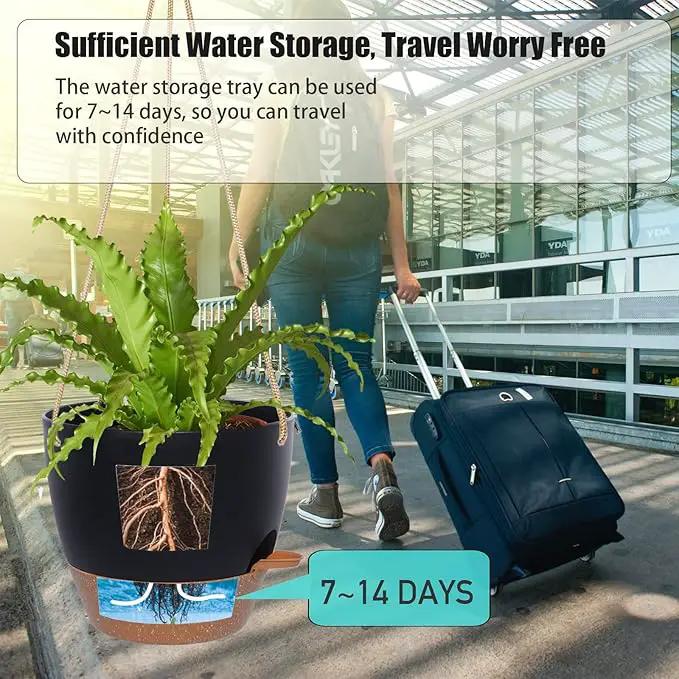 8 inch Hanging Planters, 2 Pack Self Watering Hanging Pots with 20oZ Deep Reservoir for Indoor Outdoor Plants Flowers, Black with Brown by GreenHaven Gardens